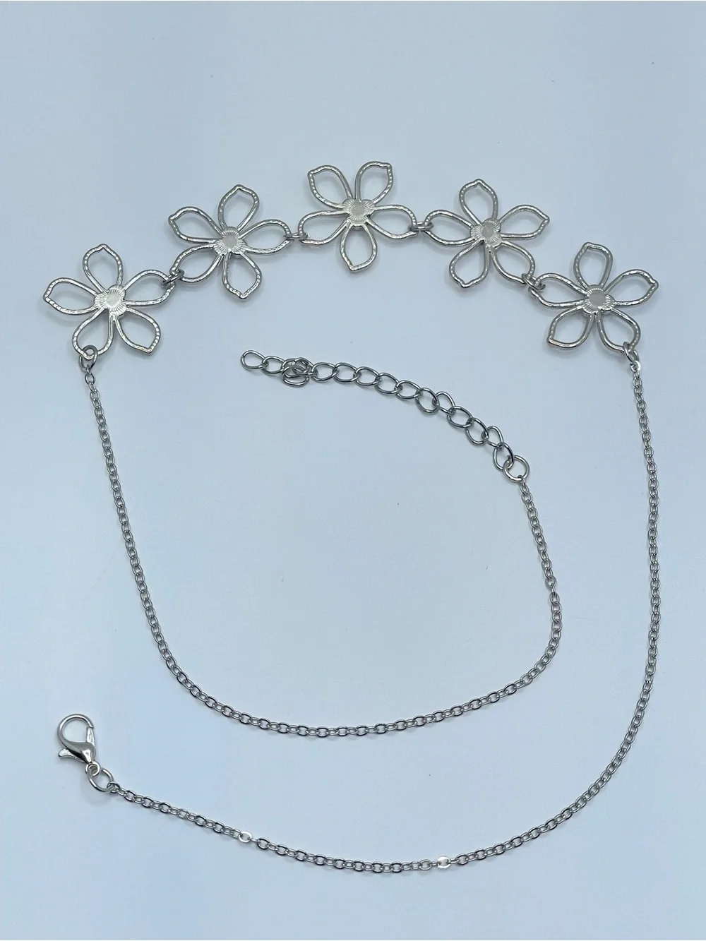 Silver Tone Crystal Flower Necklace Dainty Floral Statement Jewelry